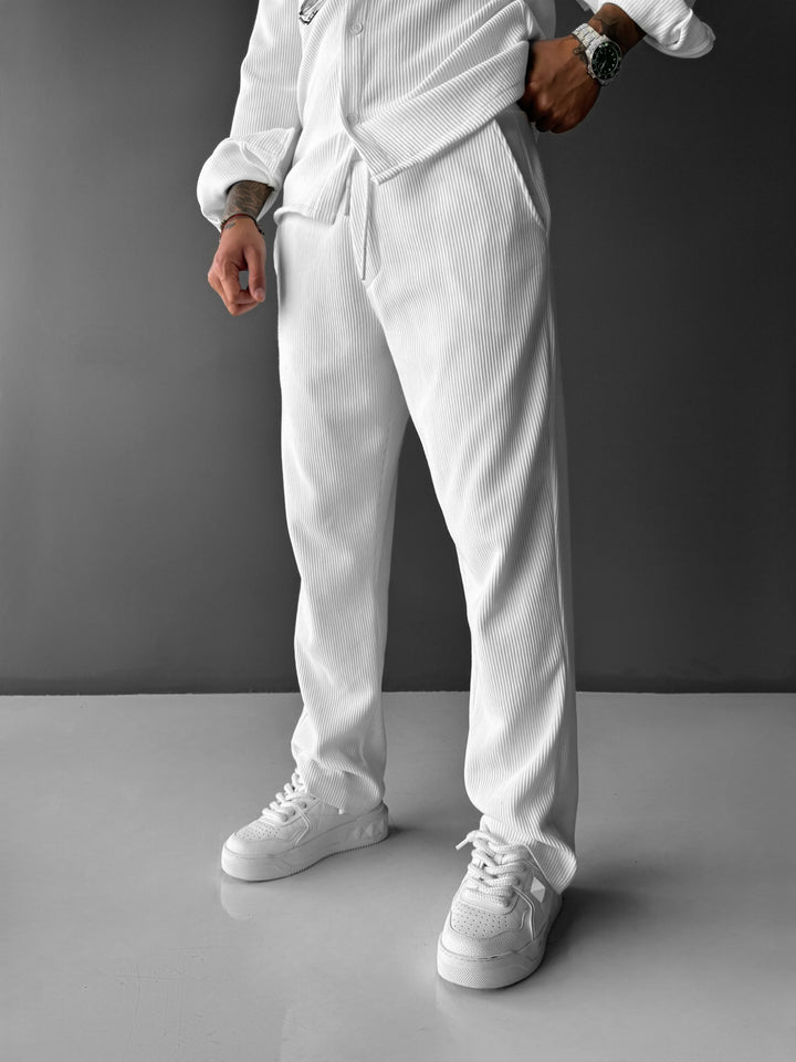 Loose Fit Ribbed Trousers - White