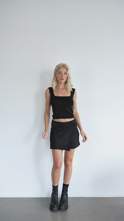 Square Neck Knit Top - Black