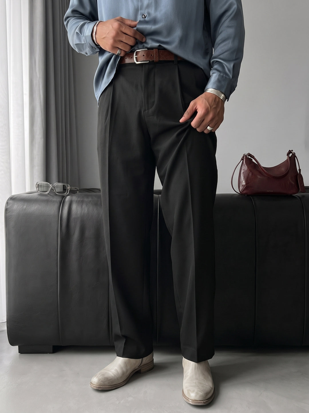 Loose Fit Casual Trousers - Black