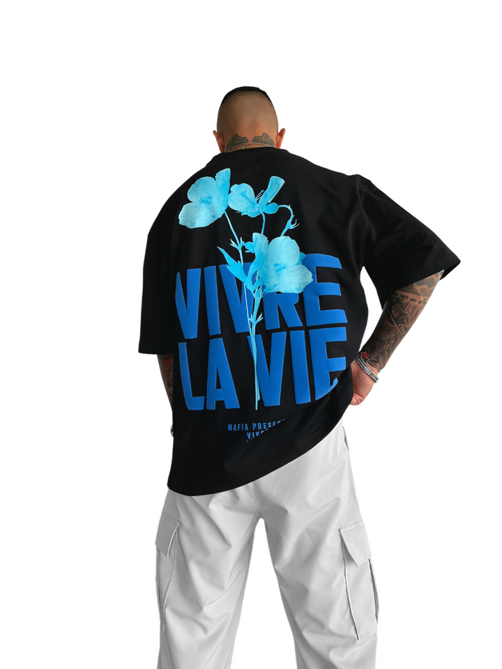 Oversize Vivre la Vie T-shirt - Black and Blue