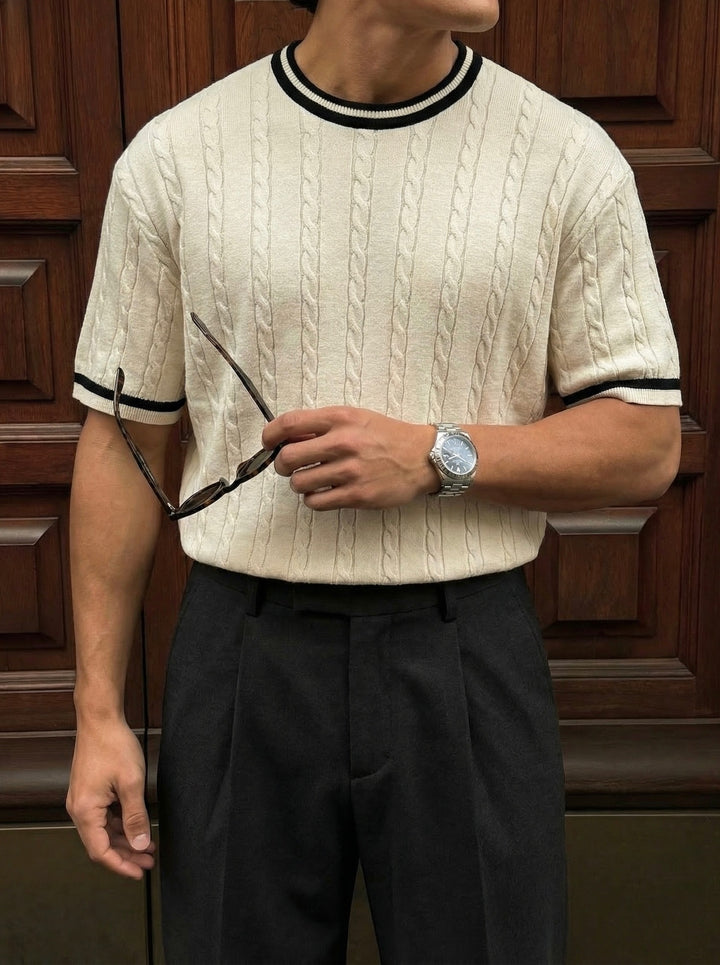 Regular Fit Braid Knit T-shirt - Cream