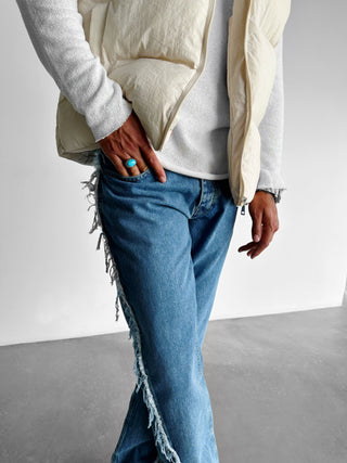 Loose Fit Torn Line Jean - Dark Blue