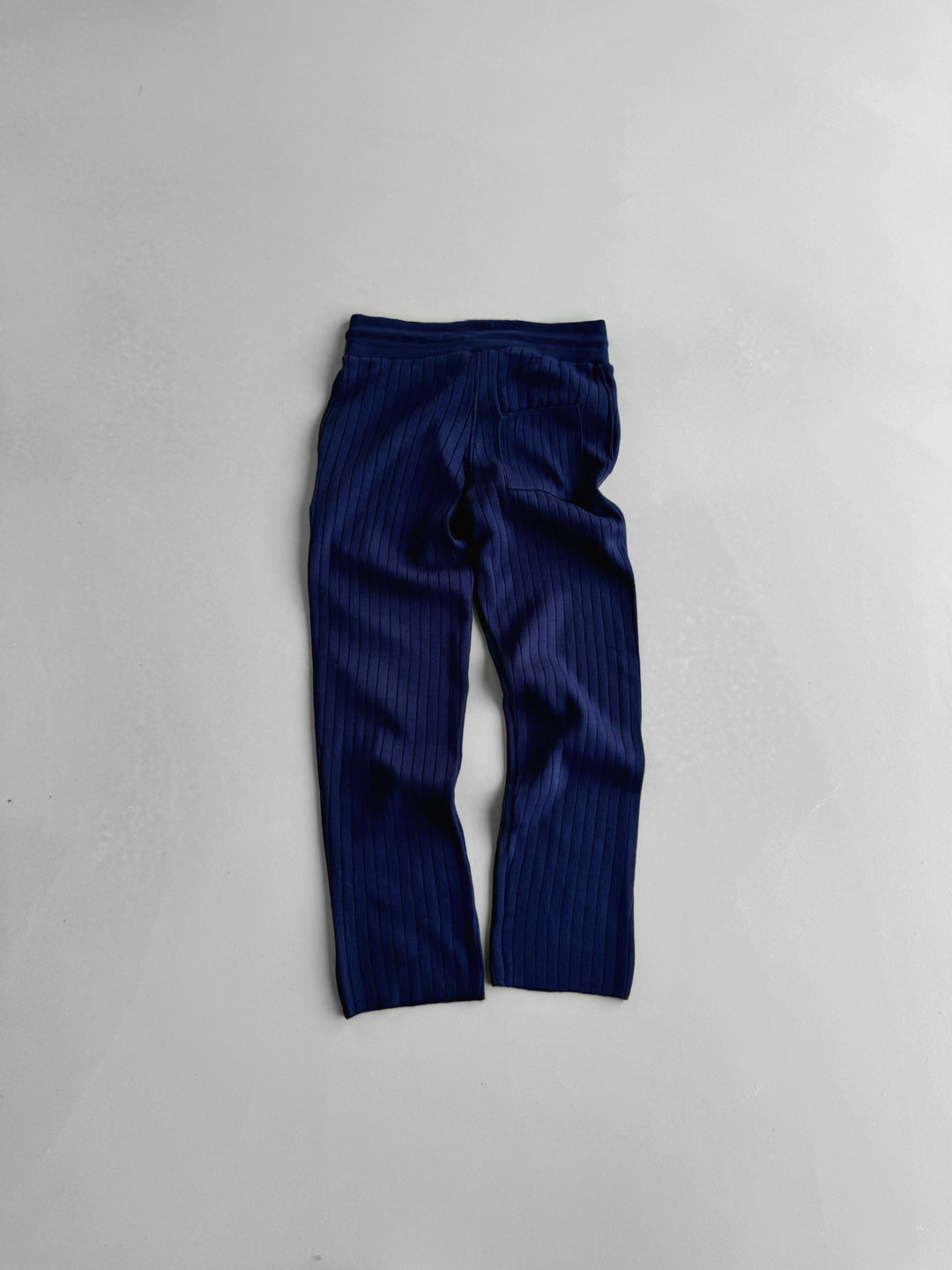 Loose Fit Wide Ribbed Knit Pants - Navy Blue