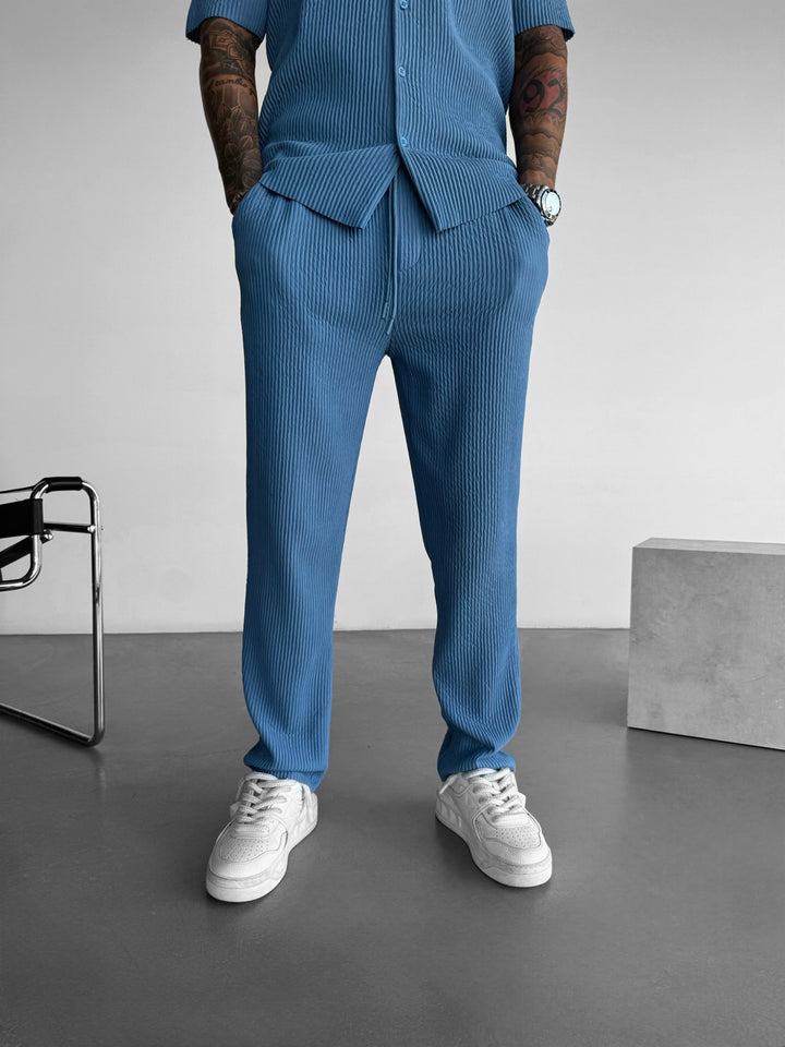 Loose Fit Ribbed Trousers - Coronet Blue
