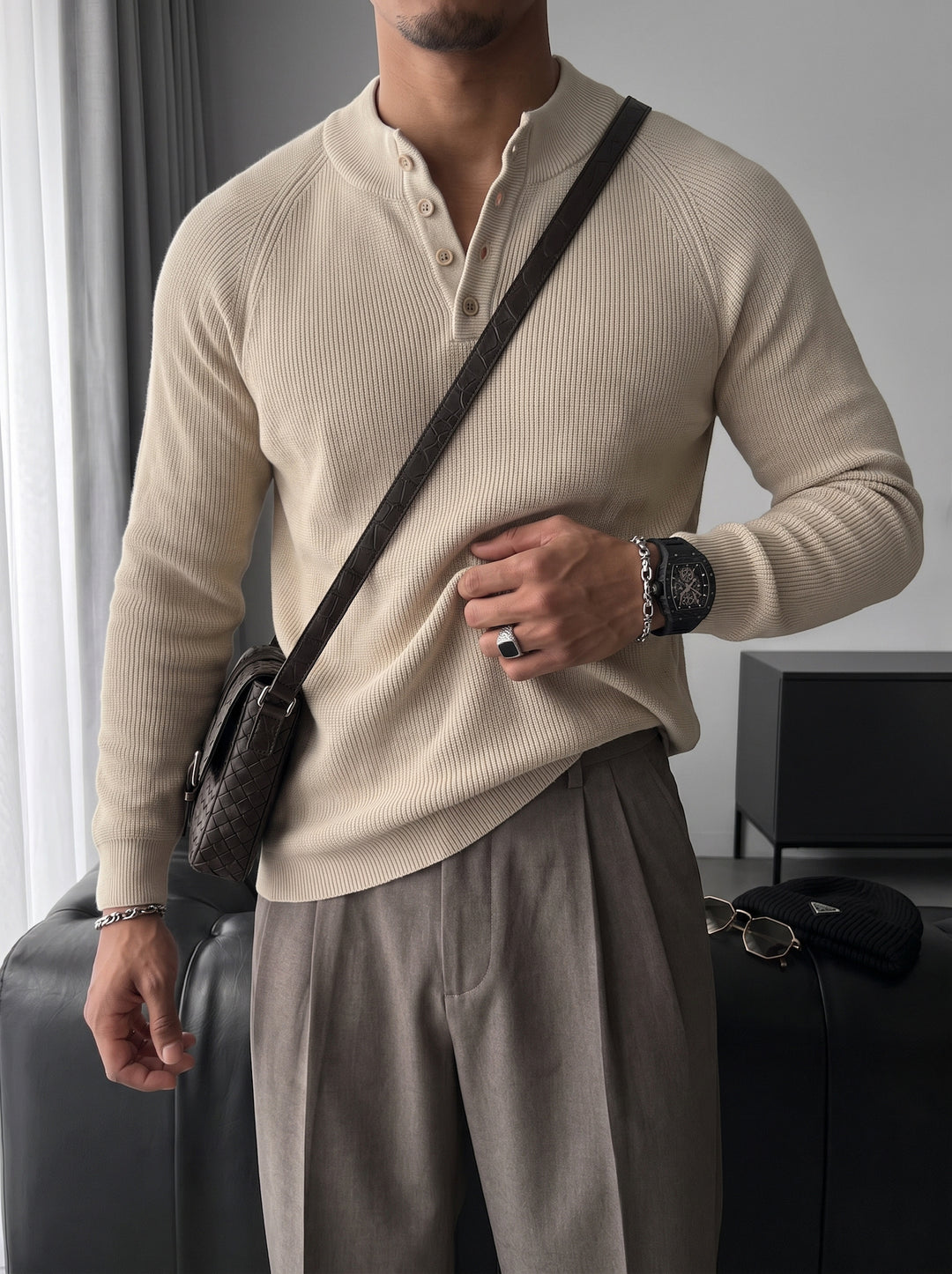 Slim Fit Knit Sweater - Beige