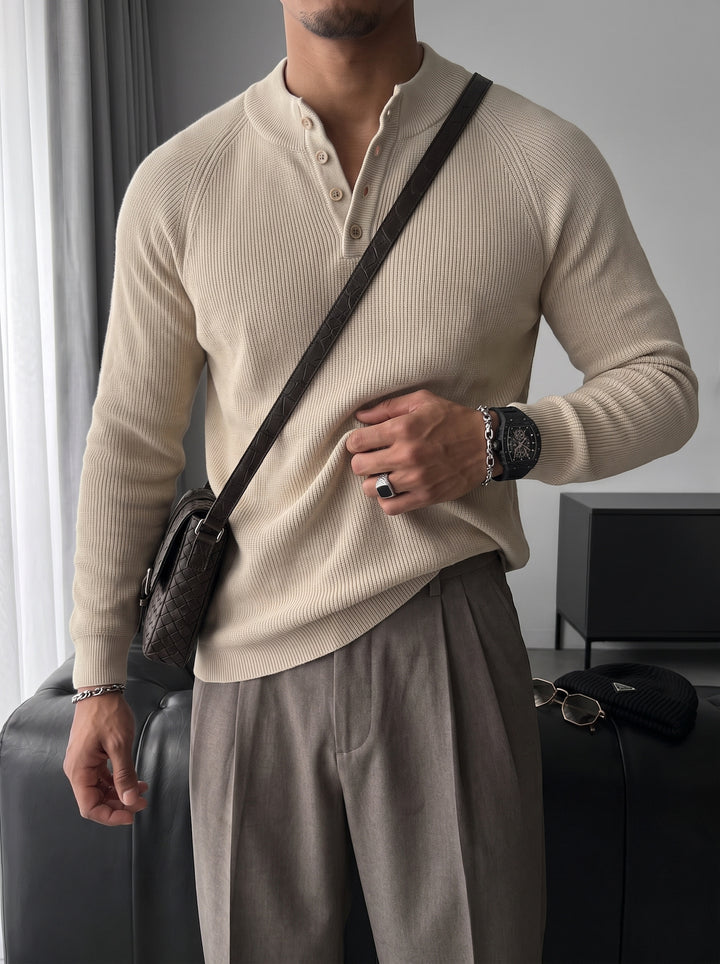 Slim Fit Knit Sweater - Beige