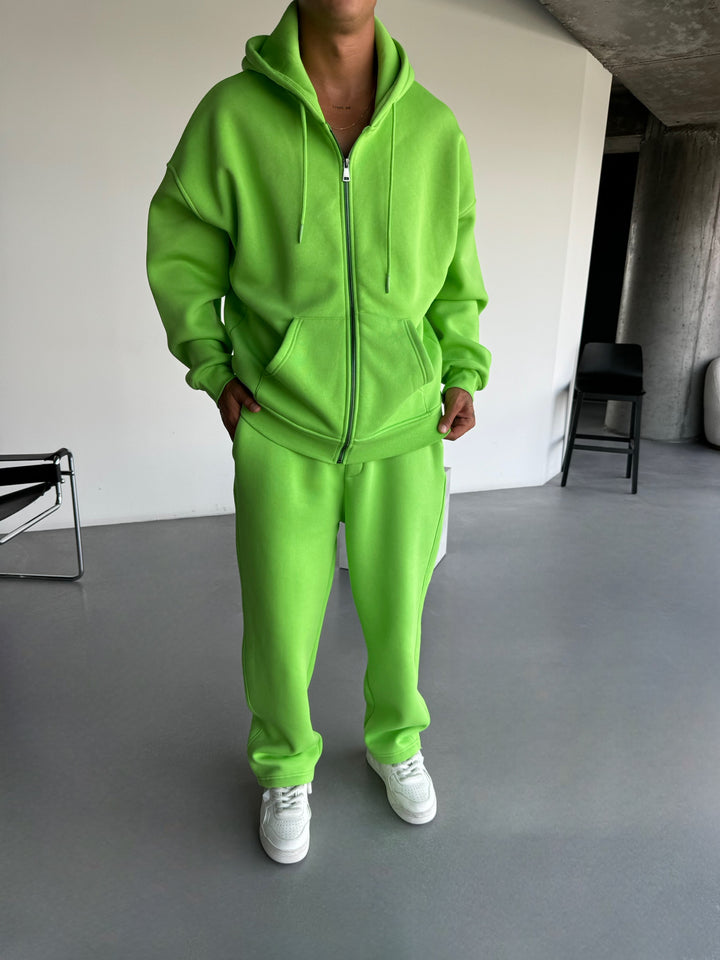 Oversize Basic Zipper Hoodie - Neon Slime