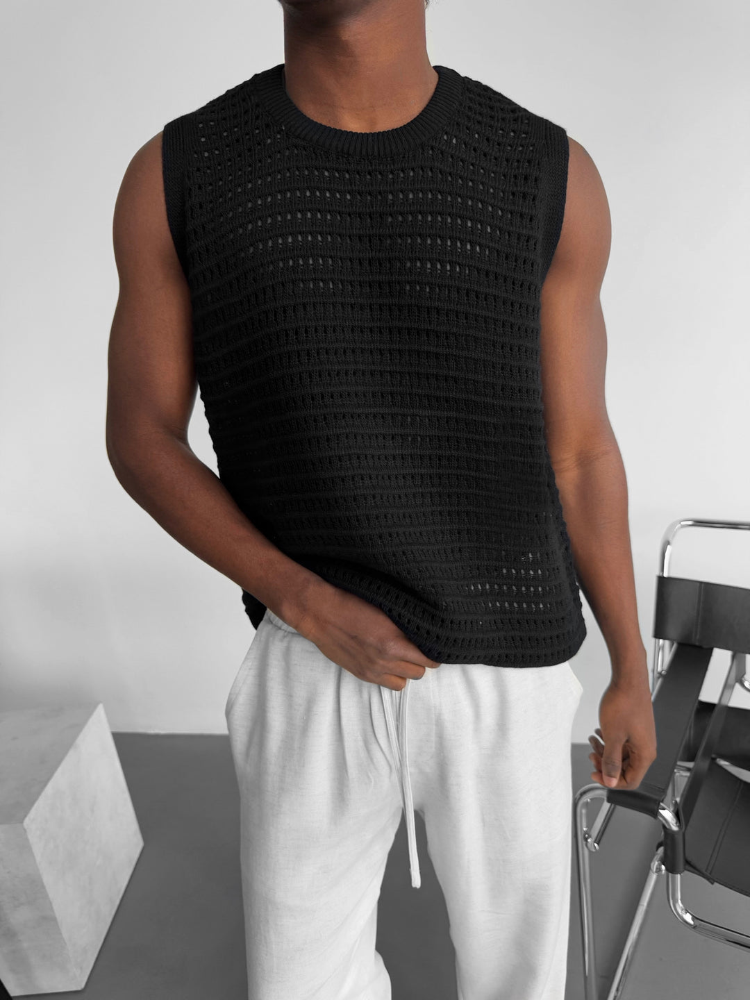 Oversize Grid Tanktop - Black