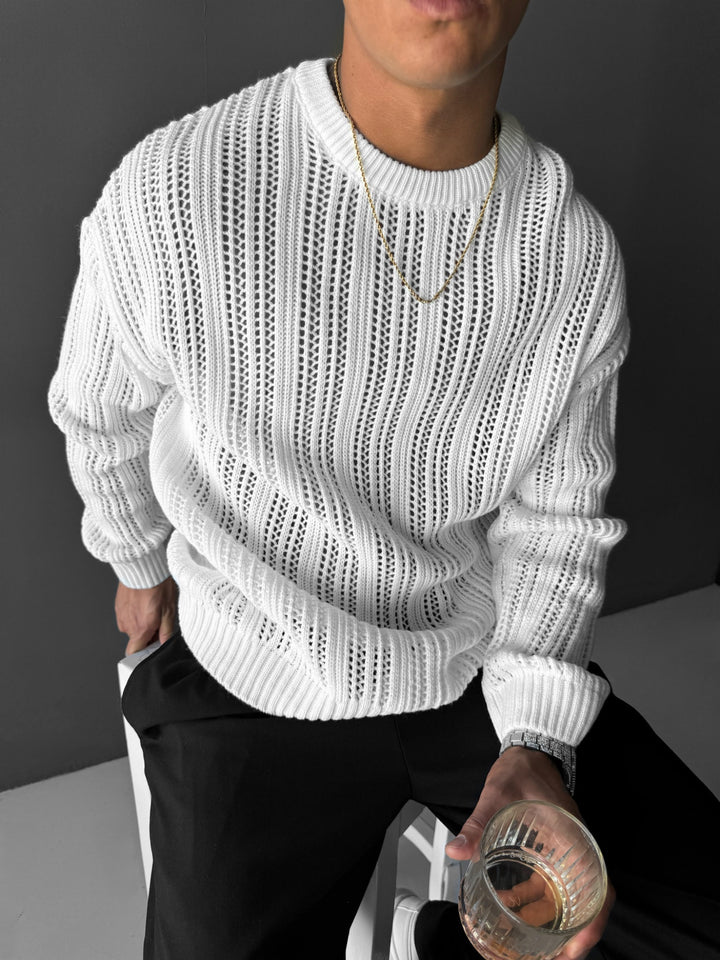 Oversize Knit Holey Sweater - White