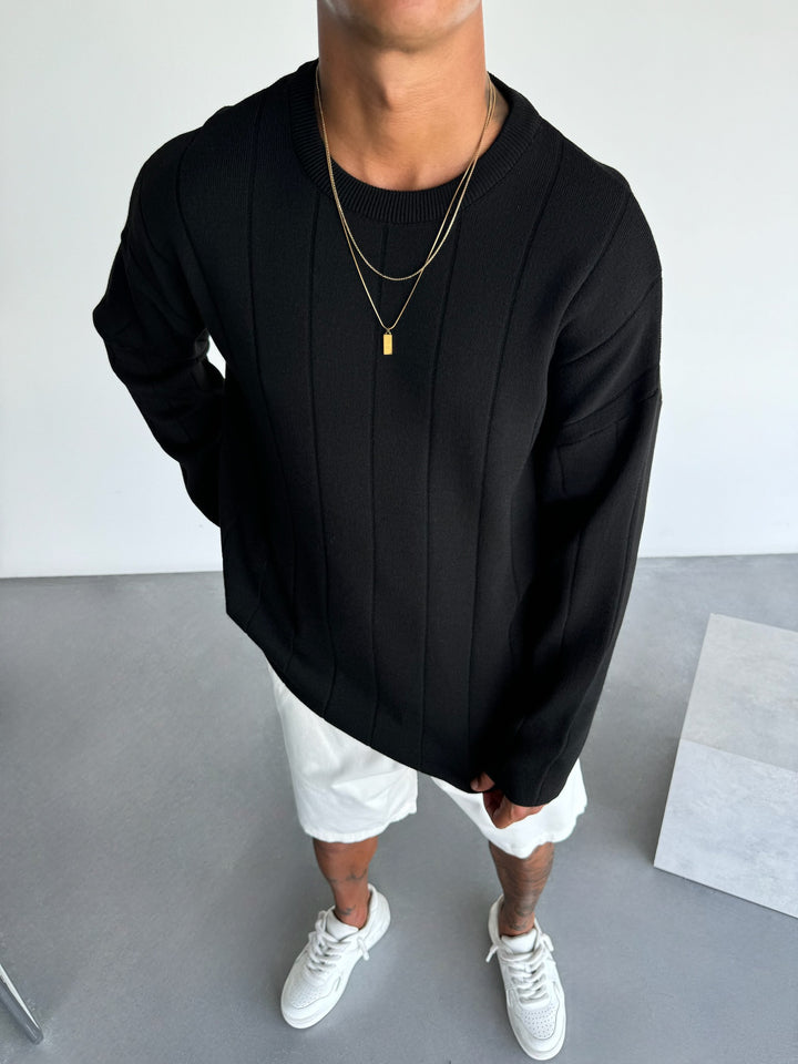 Oversize Lines Knit Sweatshirt - Black