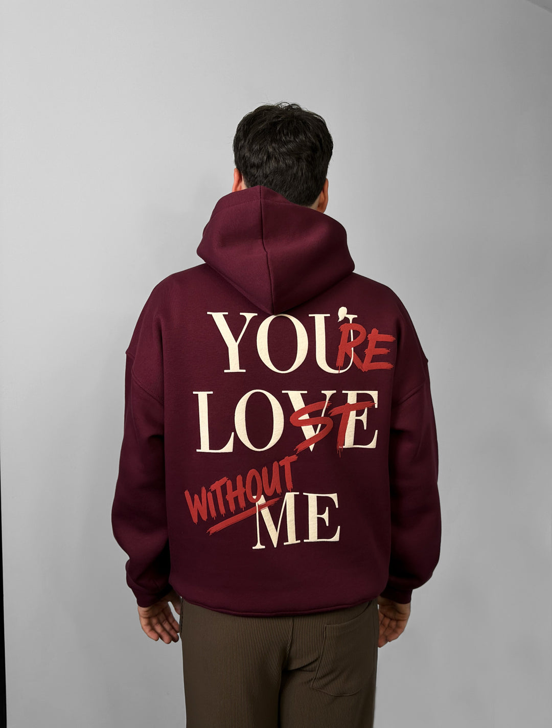 Oversize Motto Hoodie - Bordeaux
