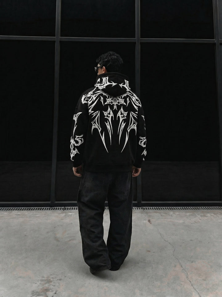 Oversize Mafia Tribal Hoodie - Black