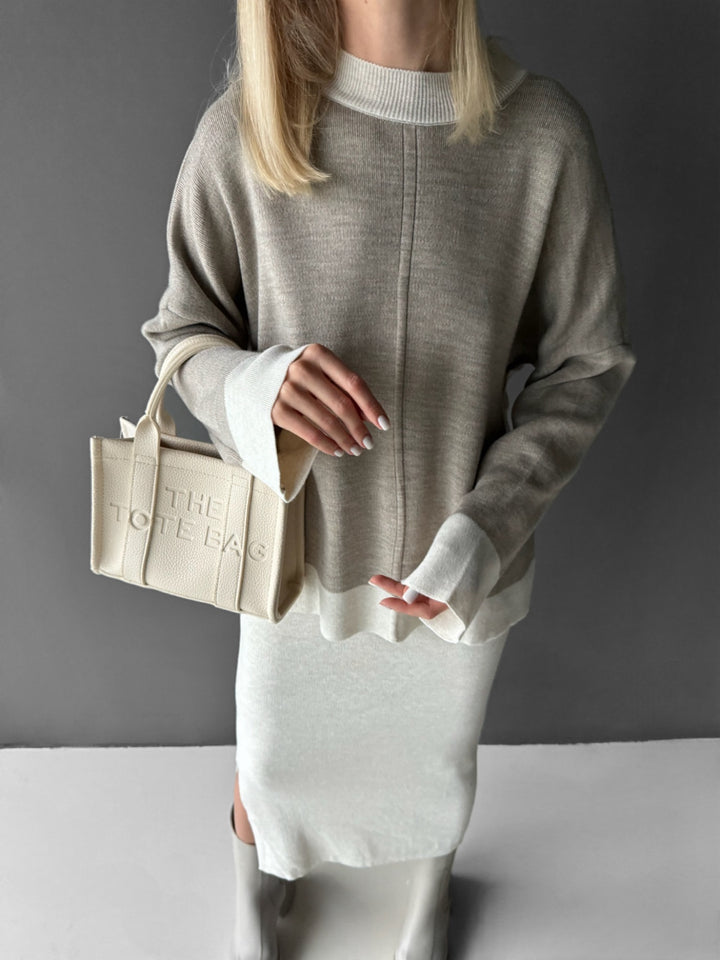 Straight Knit Skirt - Stone
