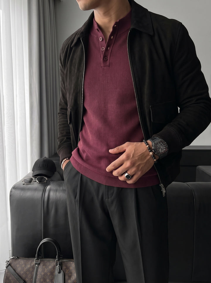 Slim Fit Knit Sweater - Bordeaux
