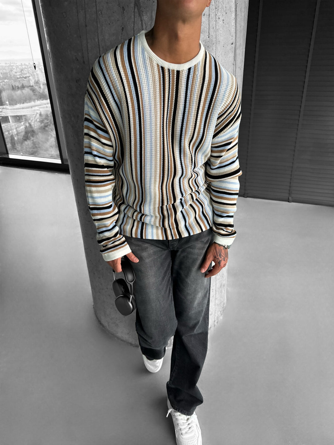 Thin Striped Sweater - Babyblue