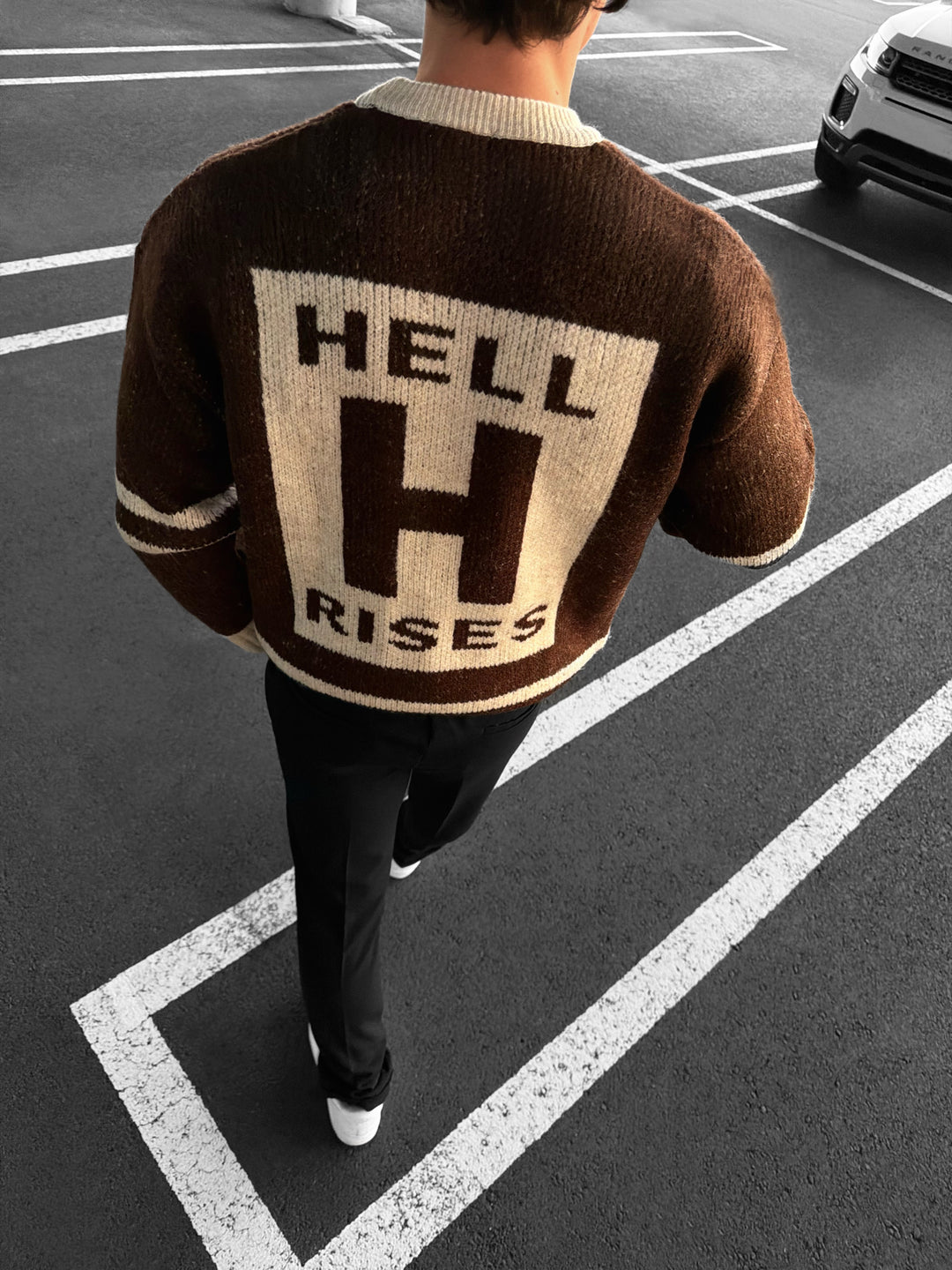 Oversize Knit Letter Sweater - Brown