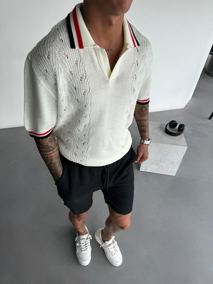 Slim Fit Detail Knit Polo T-Shirt - Ecru