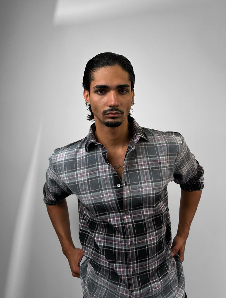 Regular Fit Contrast Plaid Shirt - Black
