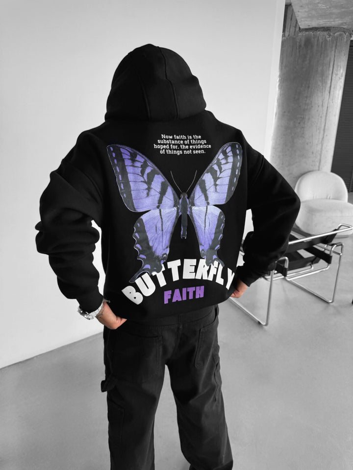 Oversize Butterfly Hoodie - Black and Lila