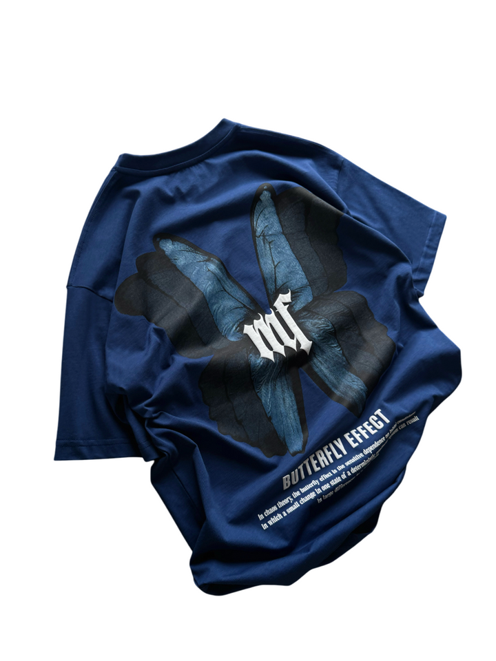Oversize 'Butterfly Effect' T-Shirt - Navy Peony
