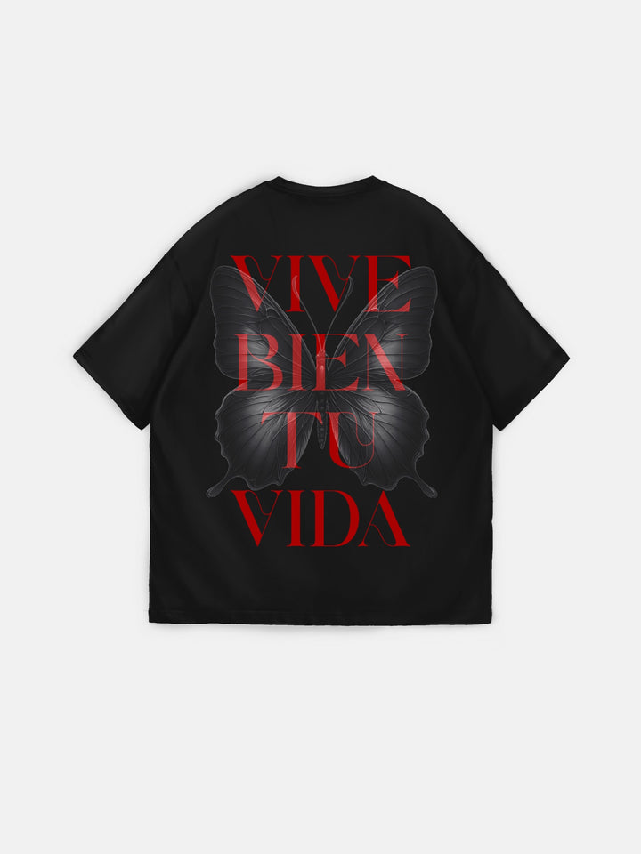 Oversize "Vive Bien Tu Vida" T-Shirt - Black