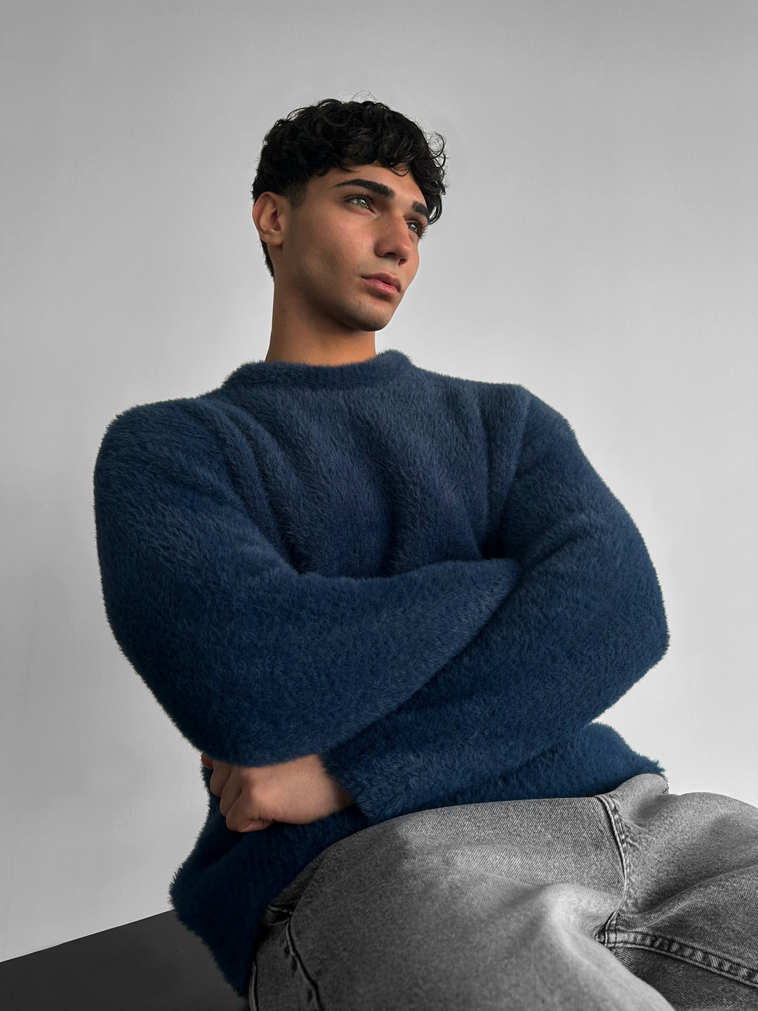 Oversize Hairy Rope Sweater - Night Blue