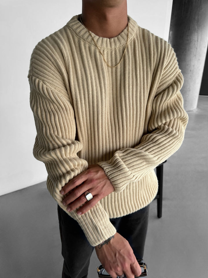 Oversize Heavy Knit Sweater - Beige