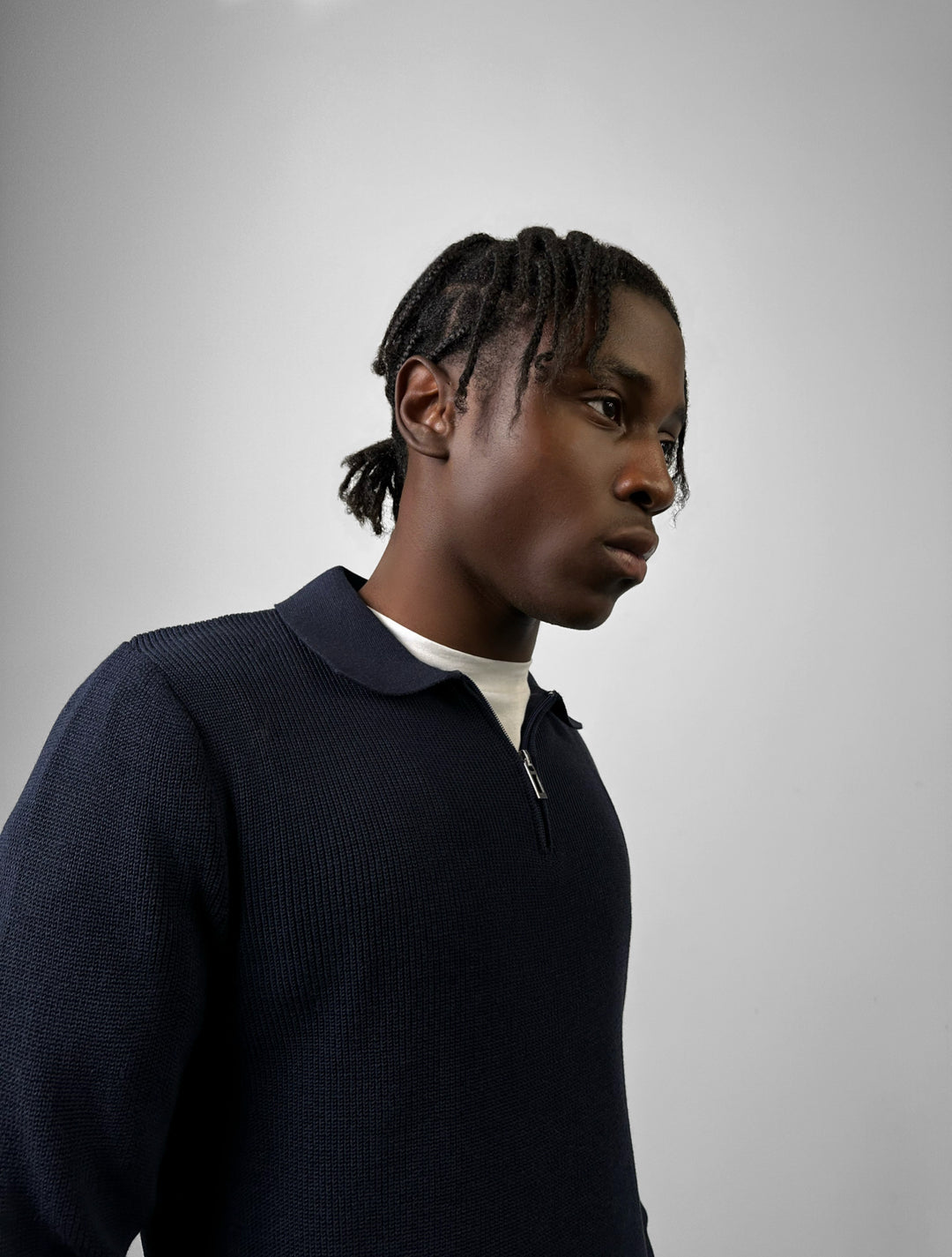 Loose Fit Polo Knit Sweater - Navy Blue