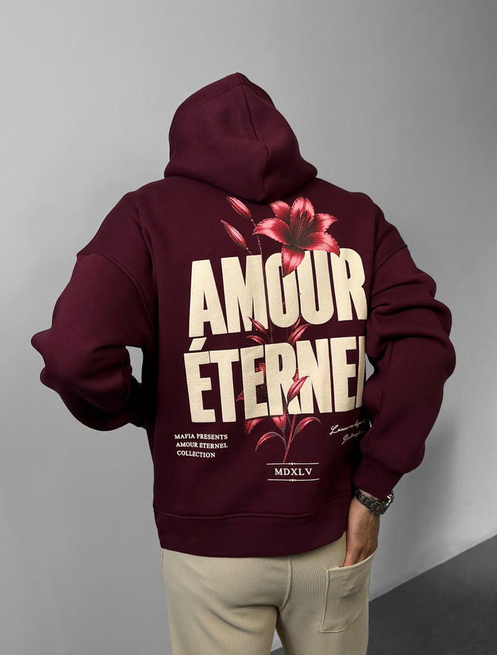 Oversize Amour Éternel Hoodie - Bordeaux
