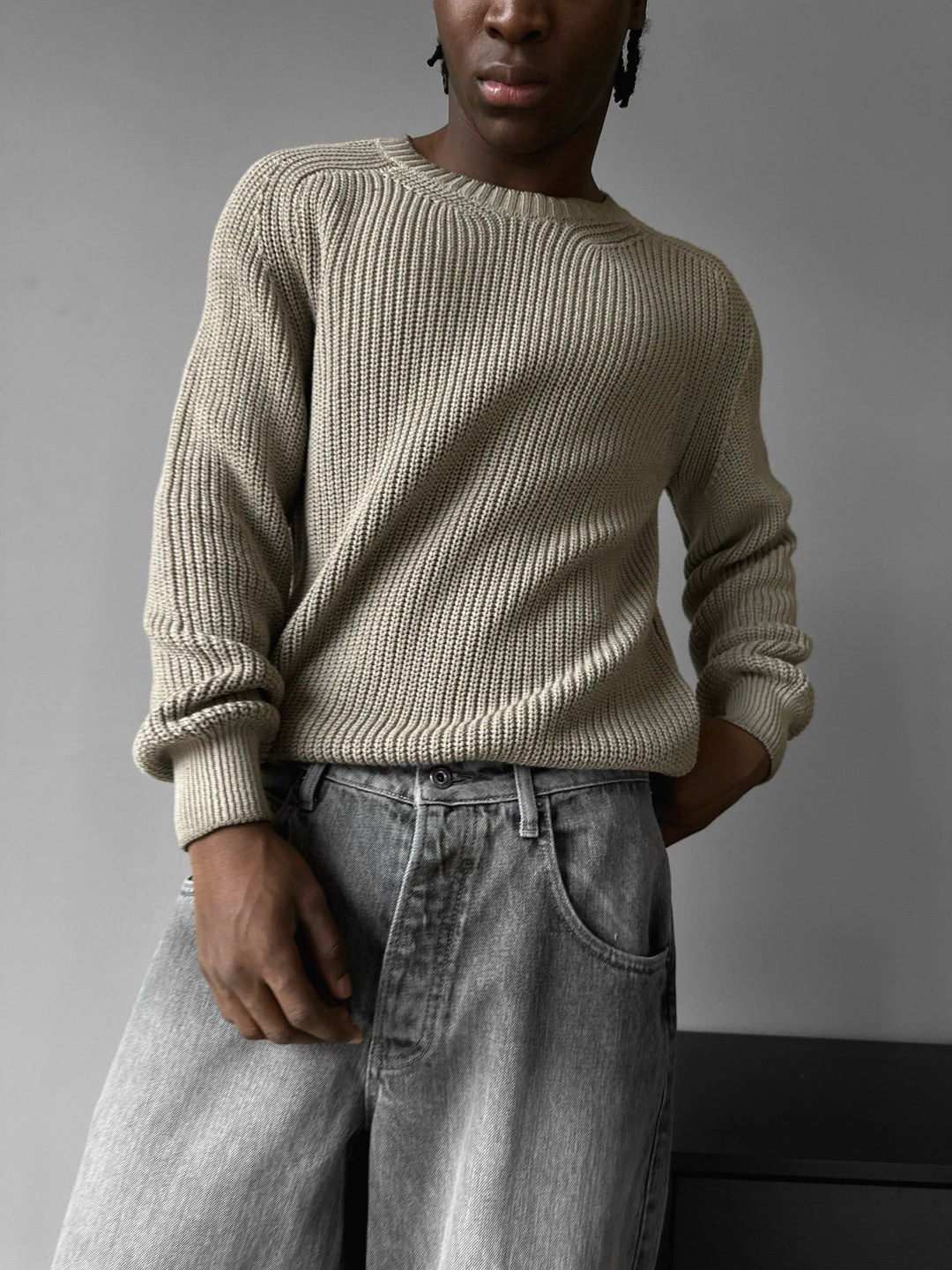 Oversize Washed Knit Sweater - Stone