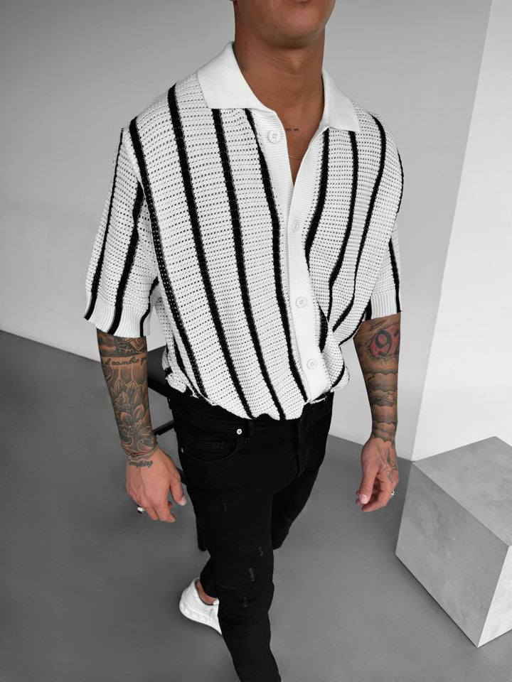 Oversize Knit Lines Shirt - Ecru and Black