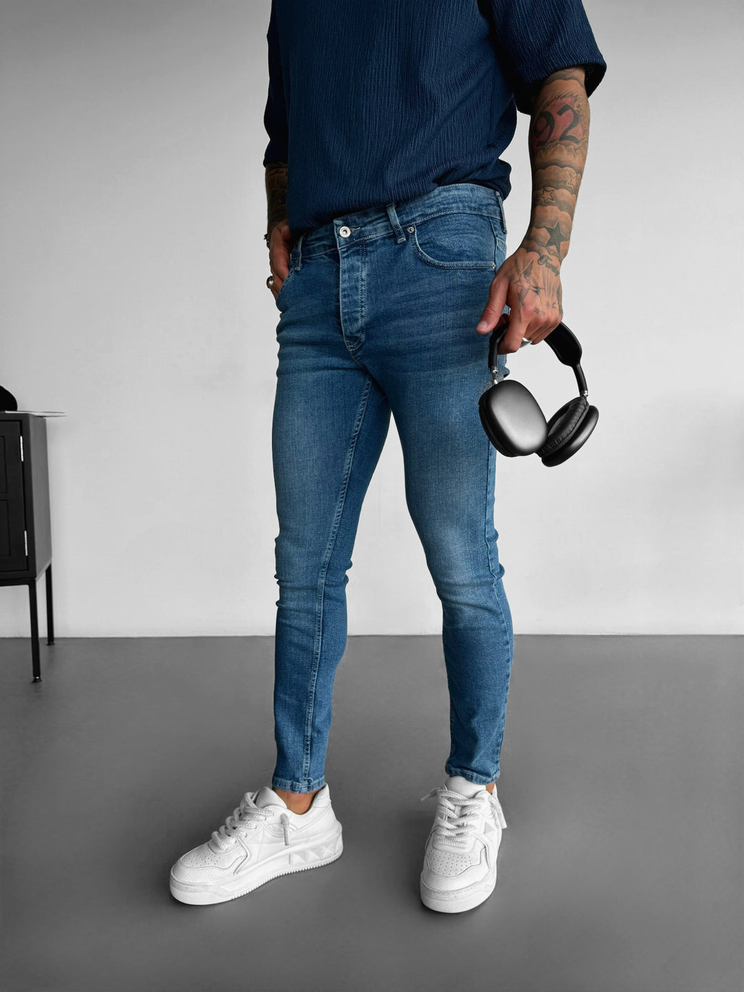 Slim Fit Washed Jeans - Blue