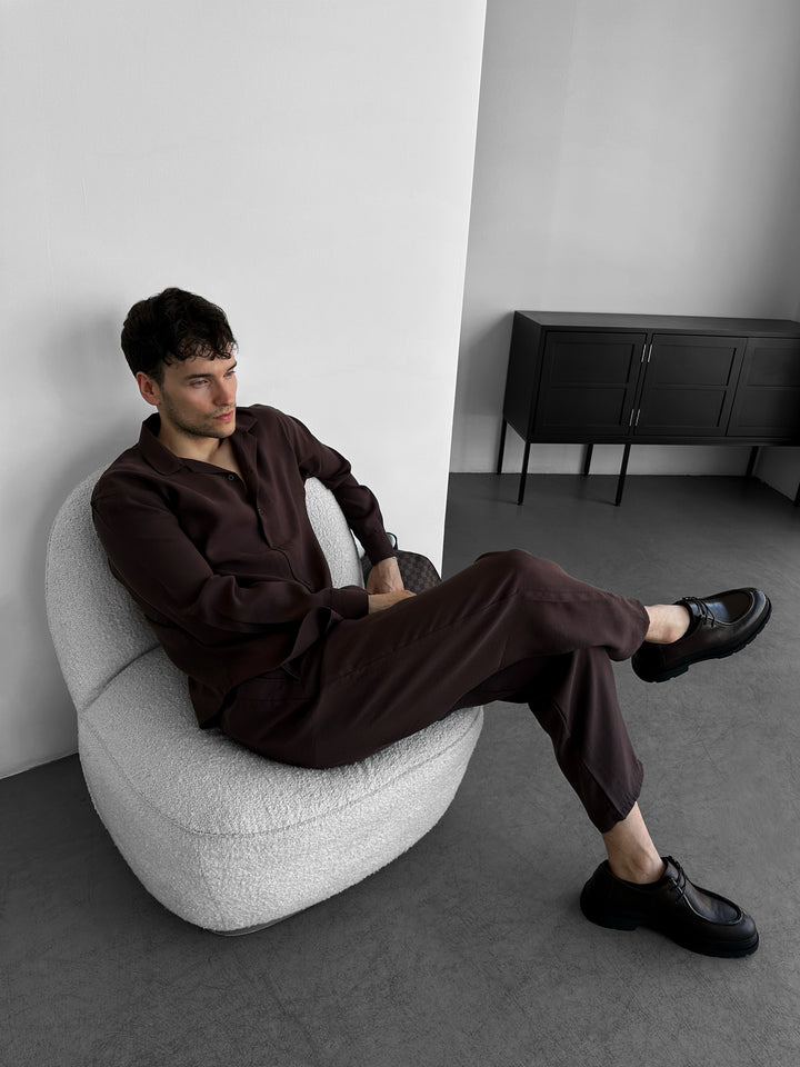Loose Fit Cotton Trousers - Brown