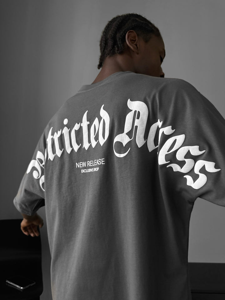 Oversize 'Restricted Access' T-Shirt - Anthracite