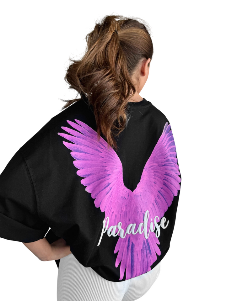 Oversize Parrot Paradise T-shirt - Black and Pink