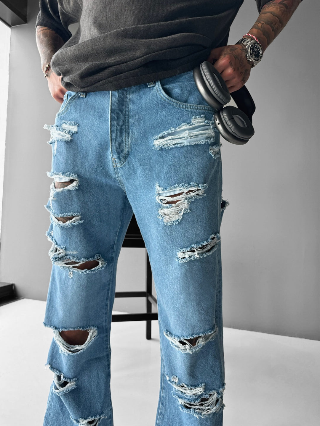 Baggy Massive Torn Jeans - Blue