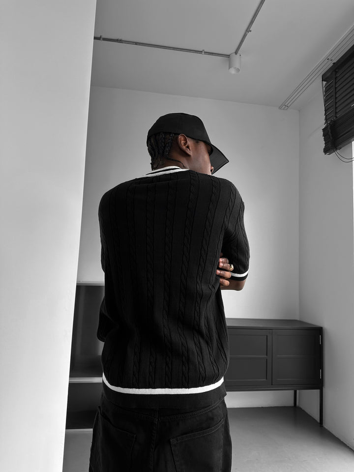 Regular Fit Braid Knit T-shirt - Black