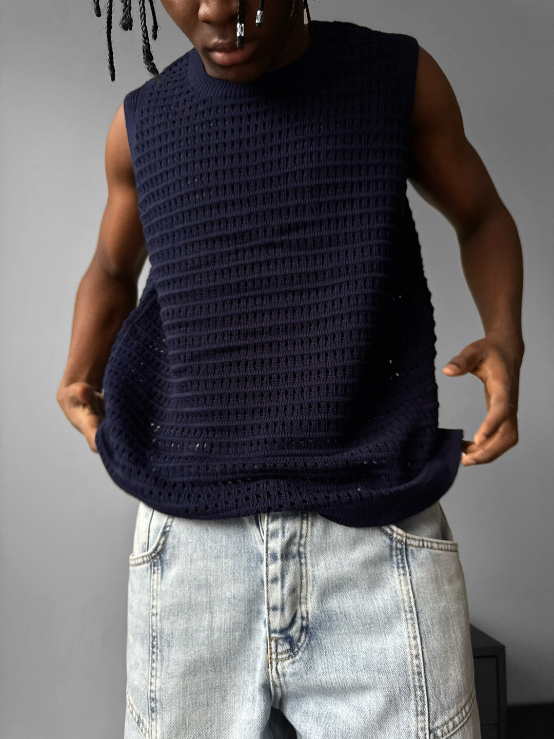 Oversize Grid Tanktop - Dark Blue