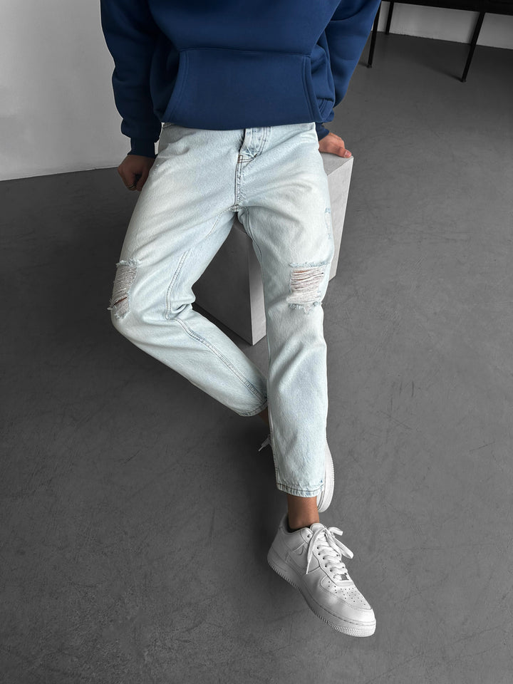 Boyfriend Torn Jeans - Ice Blue