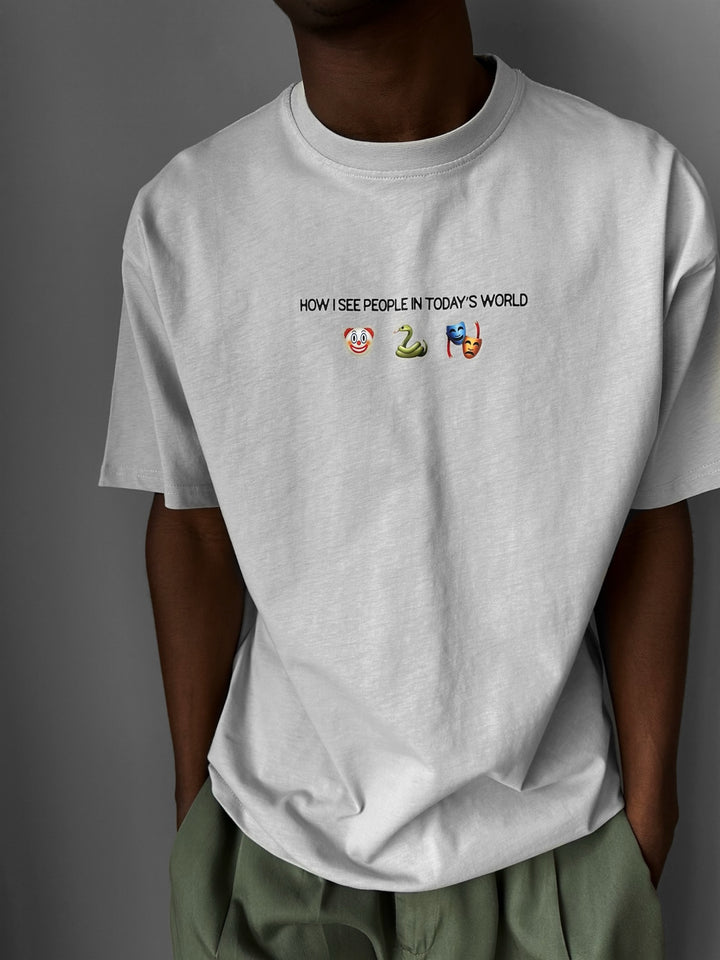 Oversize "Today's World" T-Shirt - Grey
