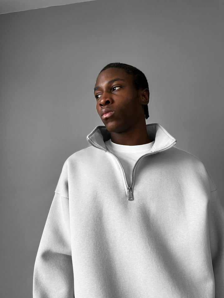 Oversize Half-Zip Polo Sweatshirt - Grey