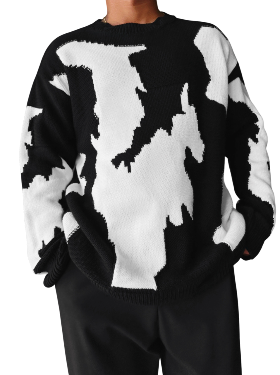 Oversize Cow Knit Sweater - Black