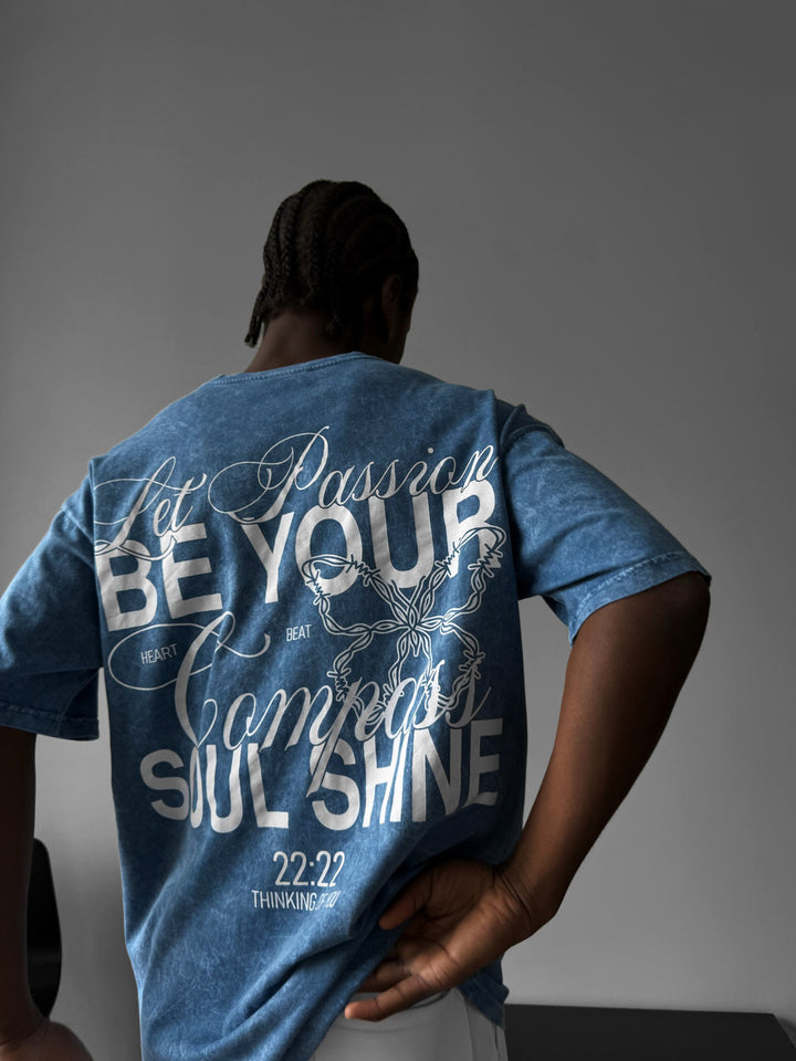Oversize Washed 'Be your Soul Shine' T-Shirt - Indigo