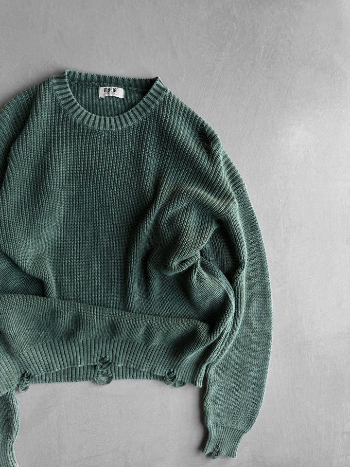 Loose Fit Knit Torn Sweater - Khaki