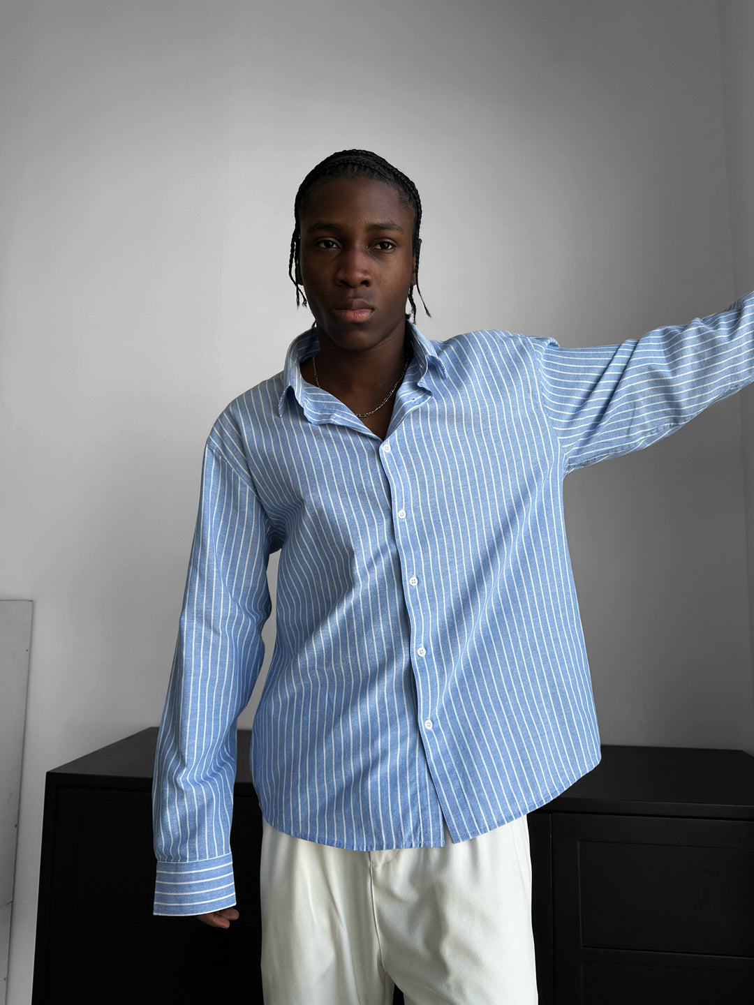 Oversize Cotton Thin Striped Shirt - Saks