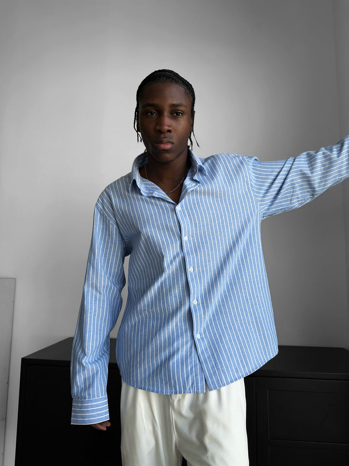 Oversize Cotton Thin Striped Shirt - Saks