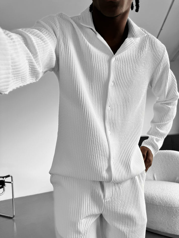 Oversize Ribbed Long Arm Shirt - White