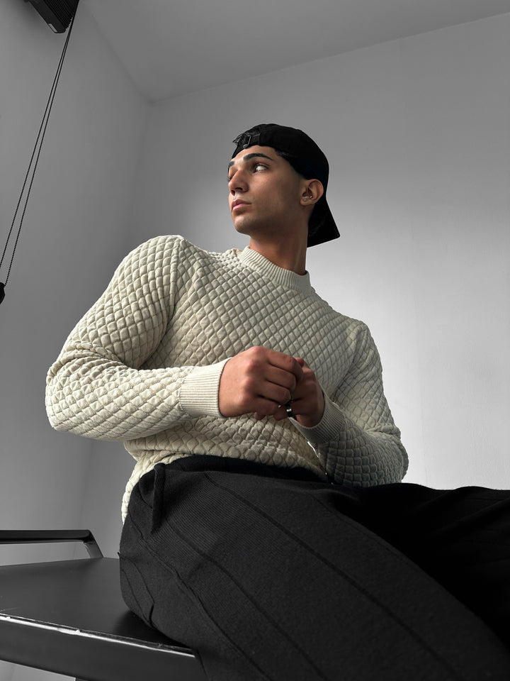 Slim Fit Textured Sweater - Beige