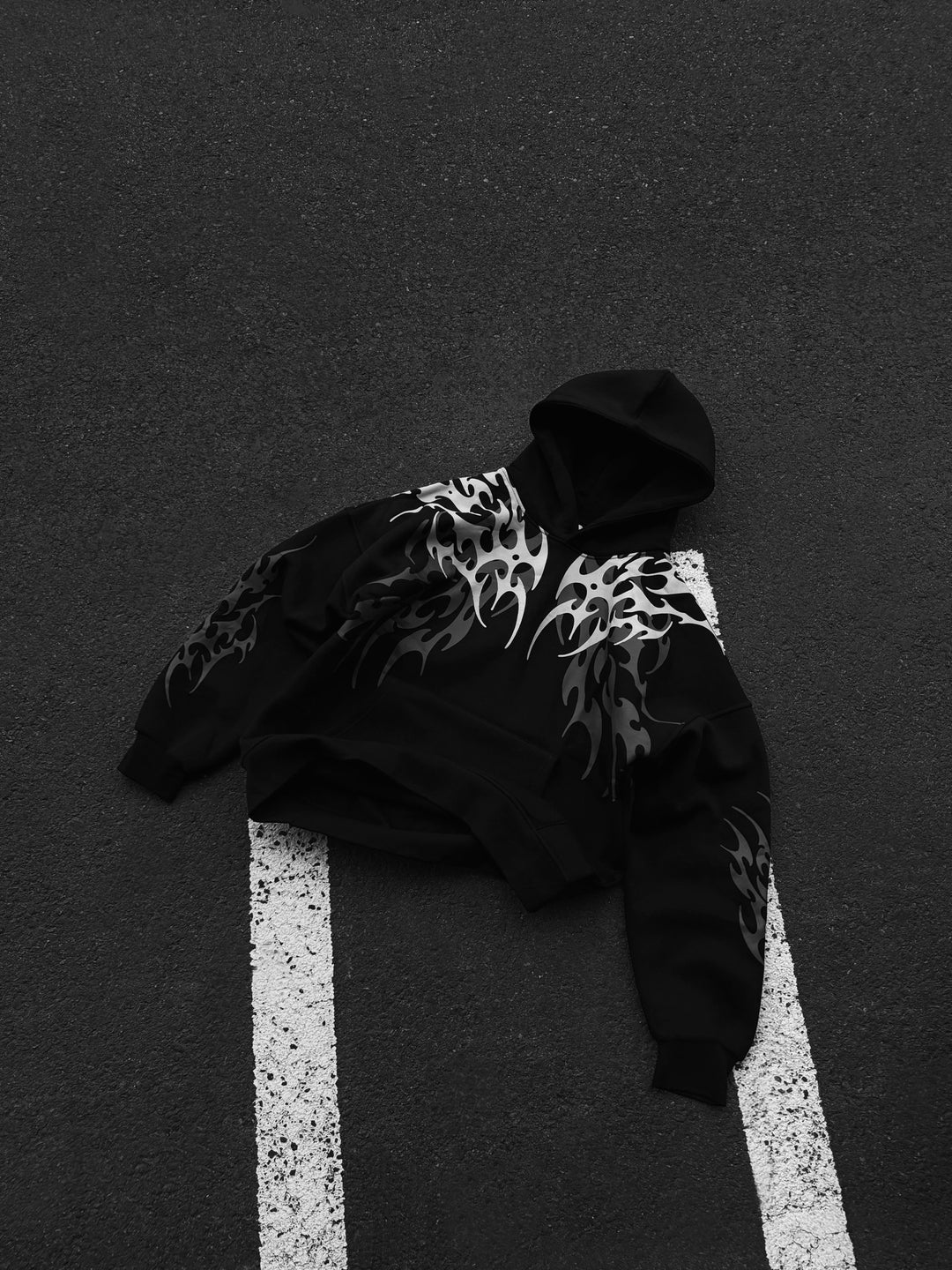 Oversize Tribal Hoodie - Black