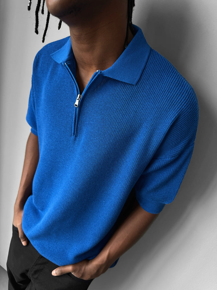 Oversize Zipper Knit Polo T-shirt - Saks